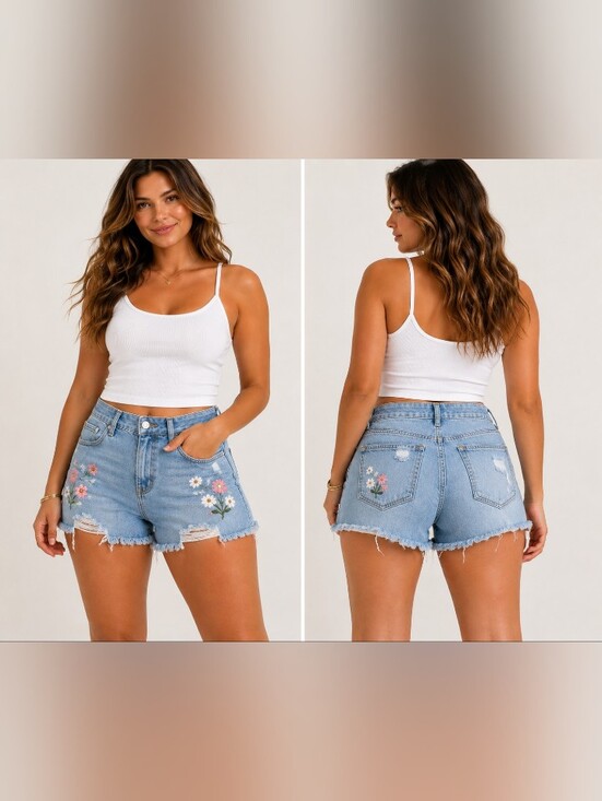 Time and Tru Pants - Time and Tru  High Rise Floral Embroidered Distressed Denim Shorts 12